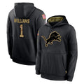 CAdoa D.Lions #1 Jameson Williams Player Black Salute to Service Hoodies Limited Game Stitched Jerseys