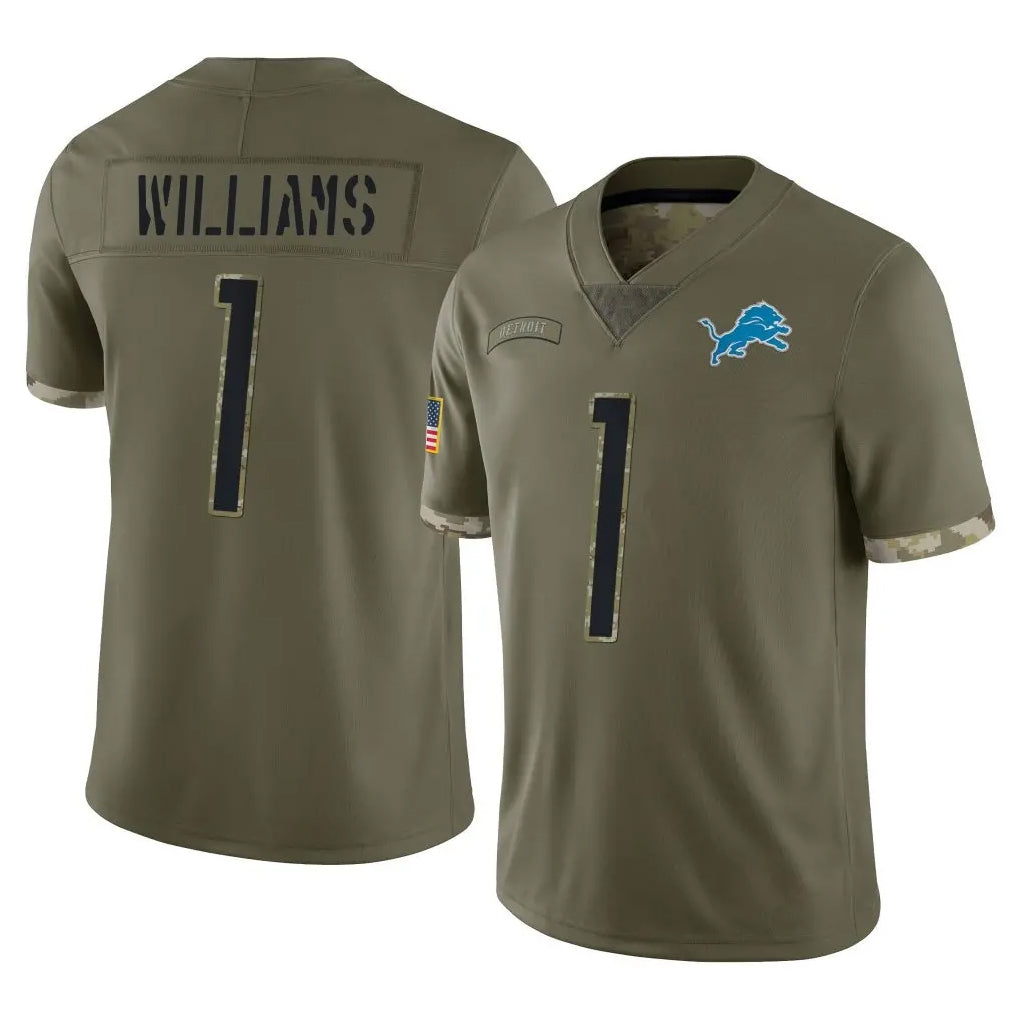 CAdoa D.Lions #1 Jameson Williams Player Olive Salute To Service Limited Stitched Jerseys