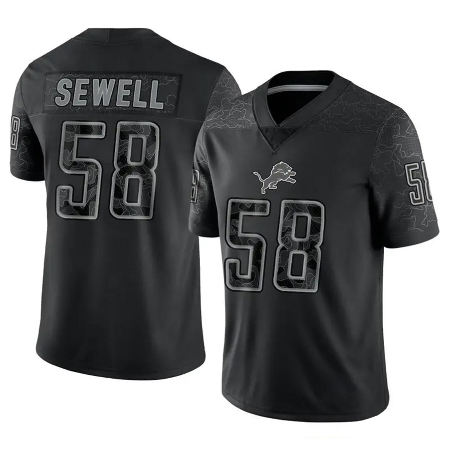 CAdoa D.Lions #58 Penei Sewell Player Black REFLECTIVE Limited Stitched Jerseys