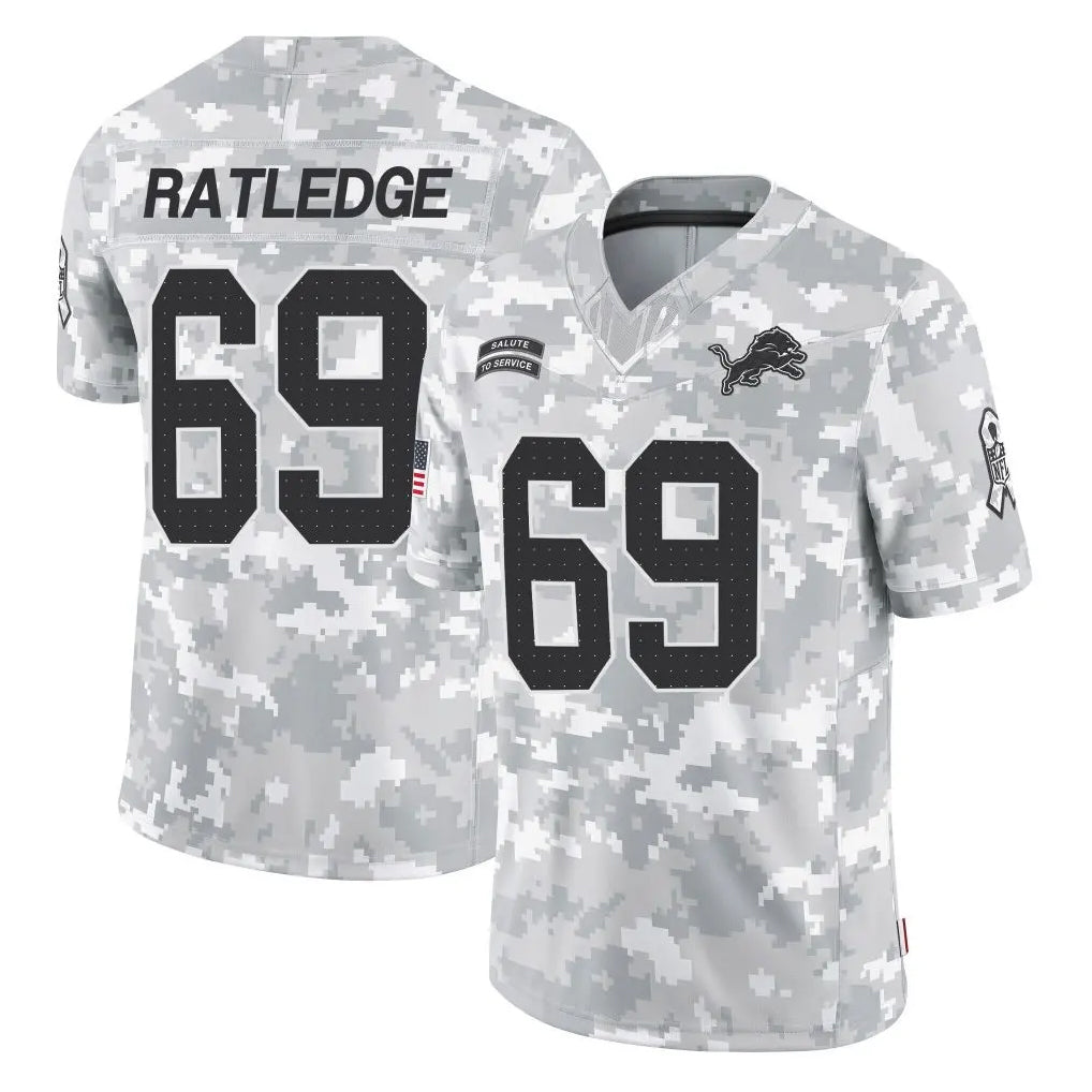 CAdoa D.Lions #69 Tate Ratledge Player Arctic Camo Salute To Service Limited Stitched Jerseys