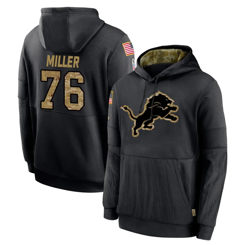 CAdoa D.Lions #76 Blake Miller Player Black Salute to Service Hoodies Limited Game Stitched Jerseys