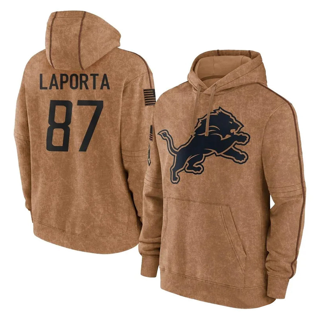 CAdoa D.Lions #87 Sam LaPorta Player Brown Salute to Service Hoodies Limited Game Stitched Jerseys
