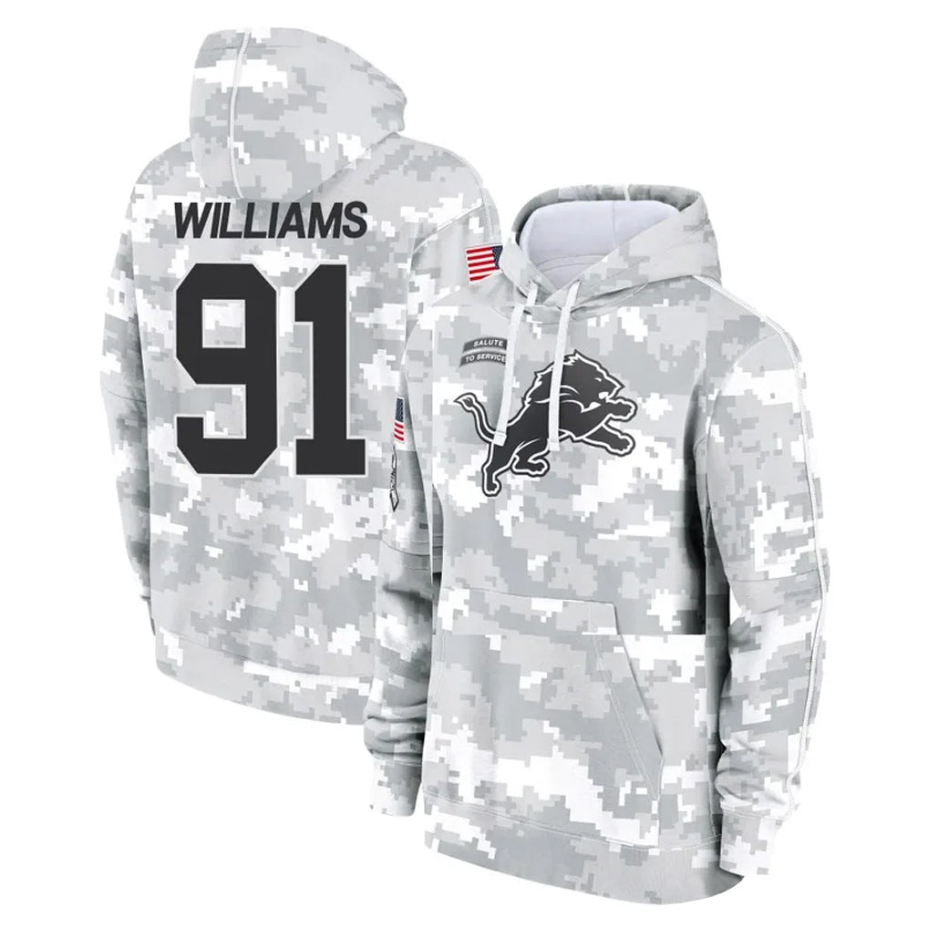CAdoa D.Lions #91 Tyleik Williams Player Arctic Camo Salute to Service Hoodies Limited Game Stitched Jerseys