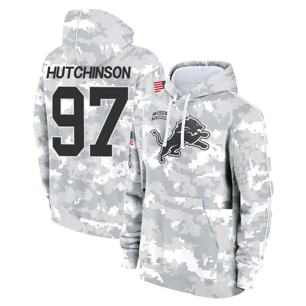 CAdoa D.Lions #97 Aidan Hutchinson Player Arctic Camo Salute to Service Hoodies Limited Game Stitched Jerseys