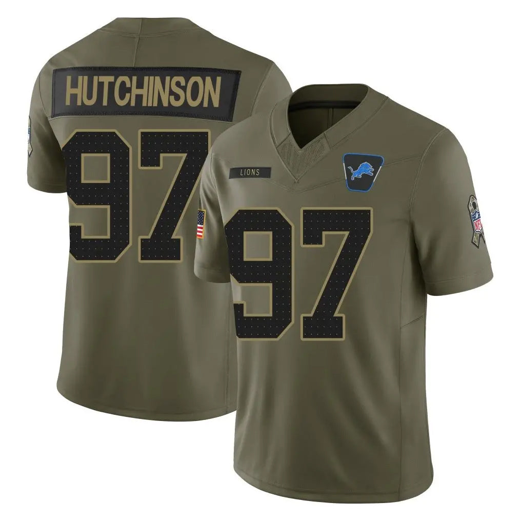 CAdoa D.Lions #97 Aidan Hutchinson Player Olive 2025 Salute To Service Limited Home Game Stitched Jerseys