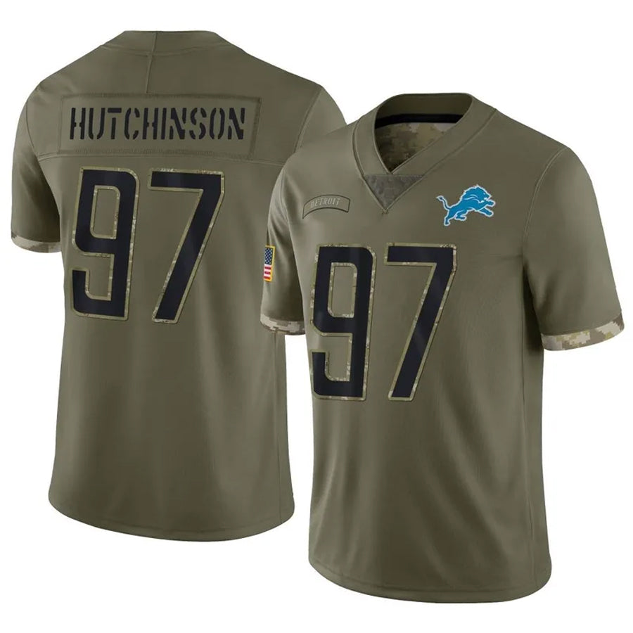 CAdoa D.Lions #97 Aidan Hutchinson Player Salute To Service Olive Stitched Jerseys