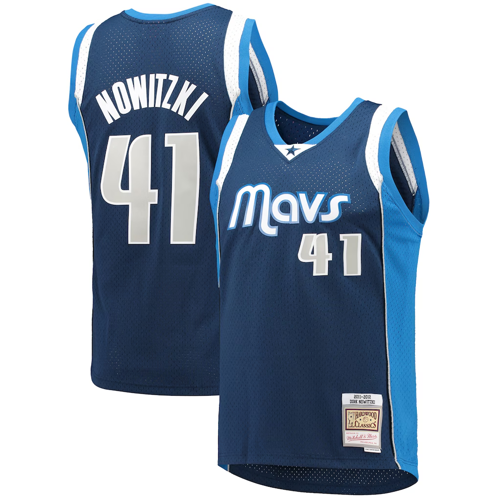 CAdoa D.Mavericks Mitchell & Ness #41 Dirk Nowitzki Navy Dallas Mavericks 2011-2012 Hardwood Classics Swingman Stitched Jerseys