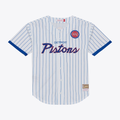 CAdoa D.Pistons Mitchell & Ness White Head Coach Pinstripe Mesh Full-Button Baseball Jerseys