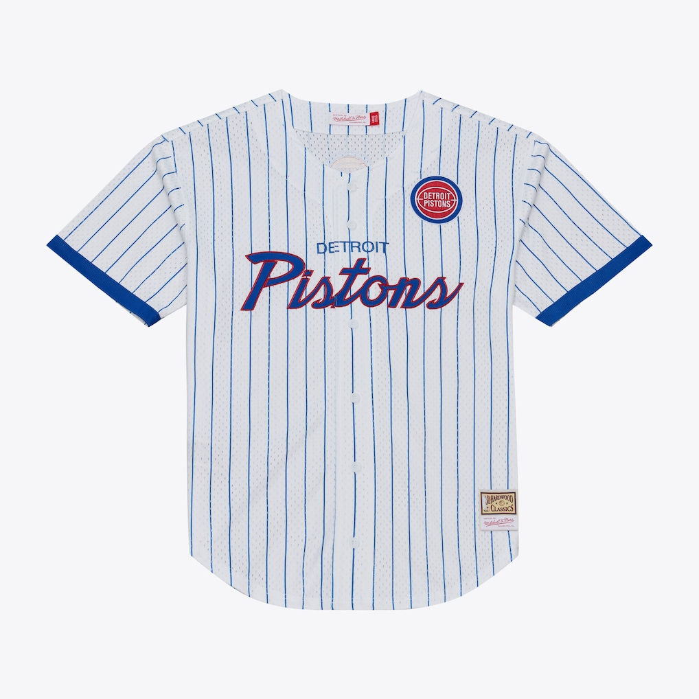 CAdoa D.Pistons Mitchell & Ness White Head Coach Pinstripe Mesh Full-Button Baseball Jerseys