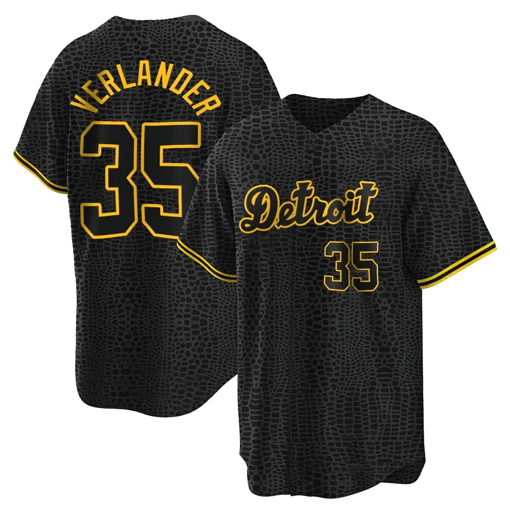 CAdoa D.Tigers #35 Justin Verlander Player Black Snake Skin City Home Game Stitched Jerseys