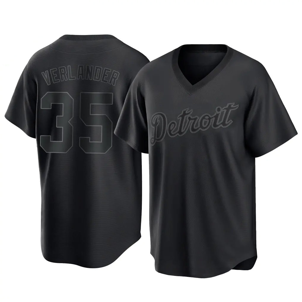 CAdoa D.Tigers #35 Justin Verlander Player Black T-shirt Home Game Stitched Jerseys