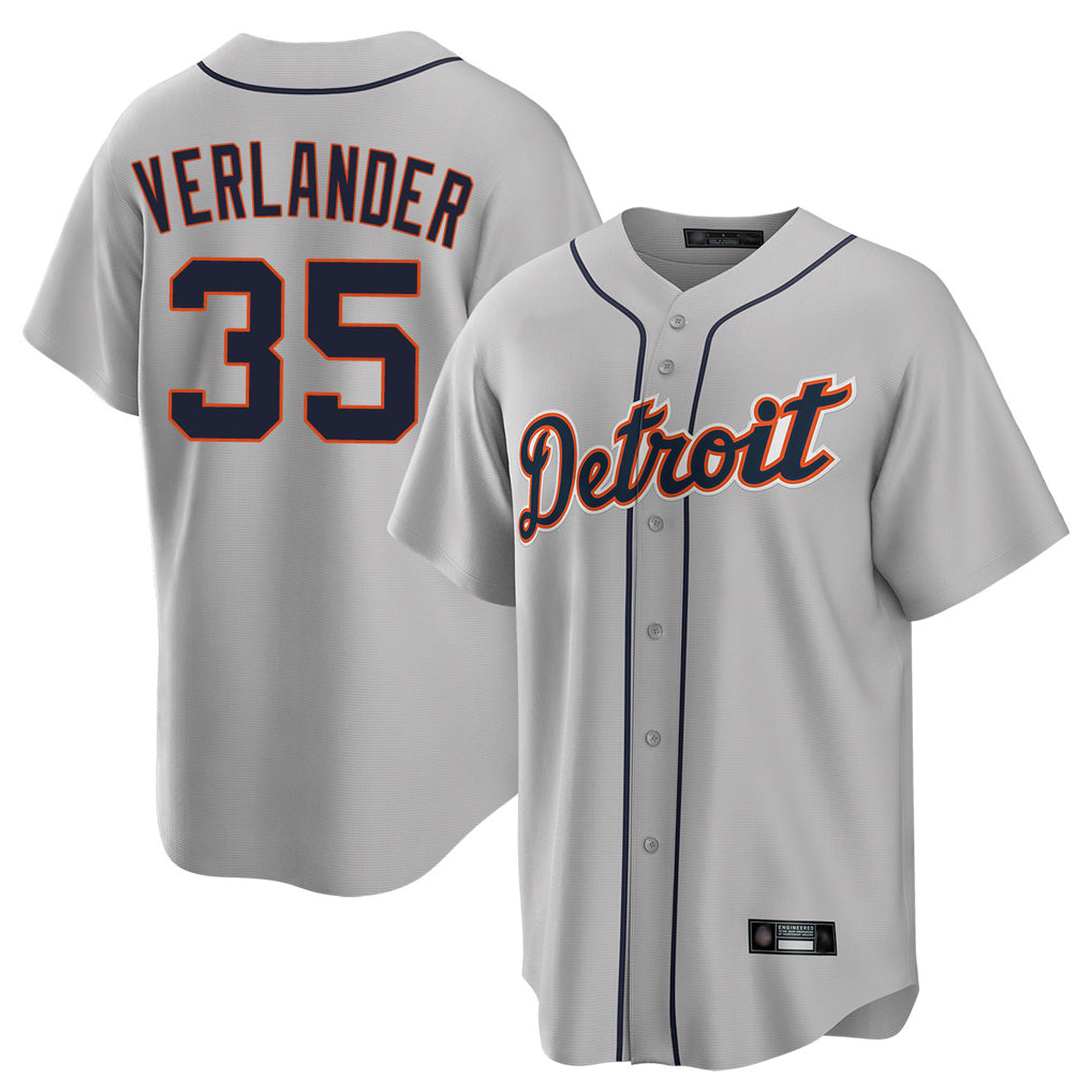 CAdoa D.Tigers #35 Justin Verlander Player Gray Home Game Stitched Jerseys