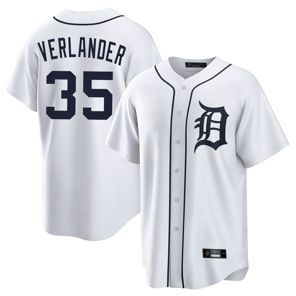 CAdoa D.Tigers #35 Justin Verlander Player White Home Game Stitched Jerseys