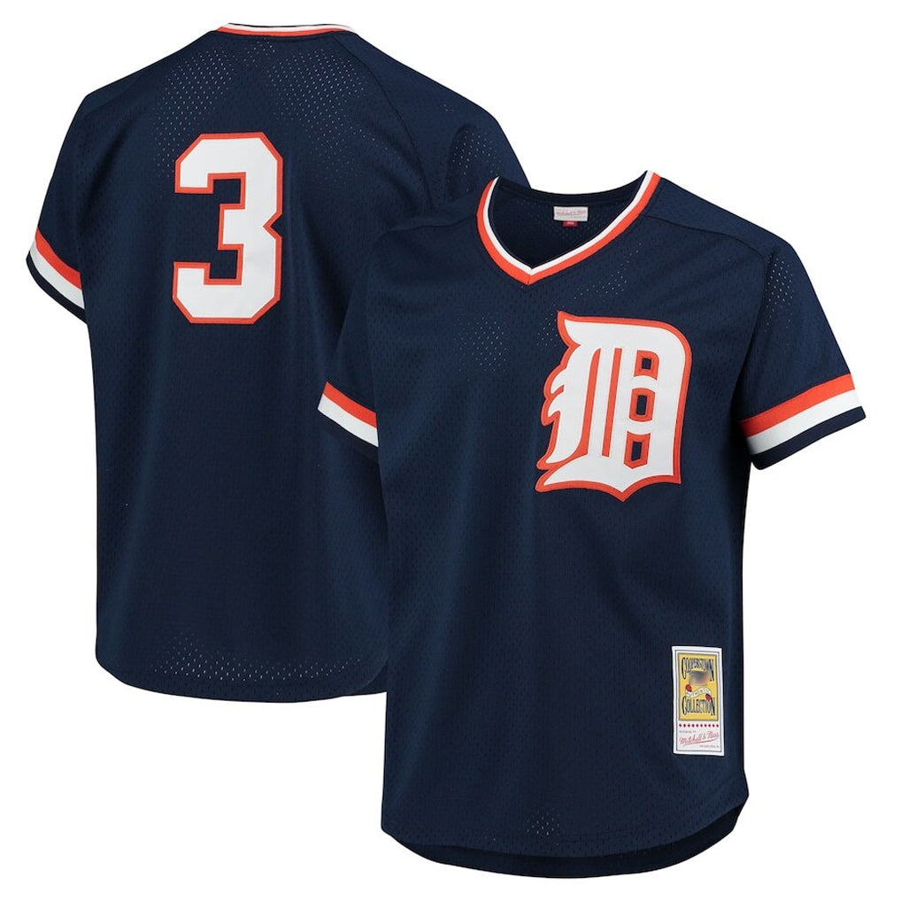 CAdoa D.Tigers #3 Alan Trammell Player Mitchell & Ness Navy 1984 Mesh Batting Practice  T-shirt Stitched Jerseys
