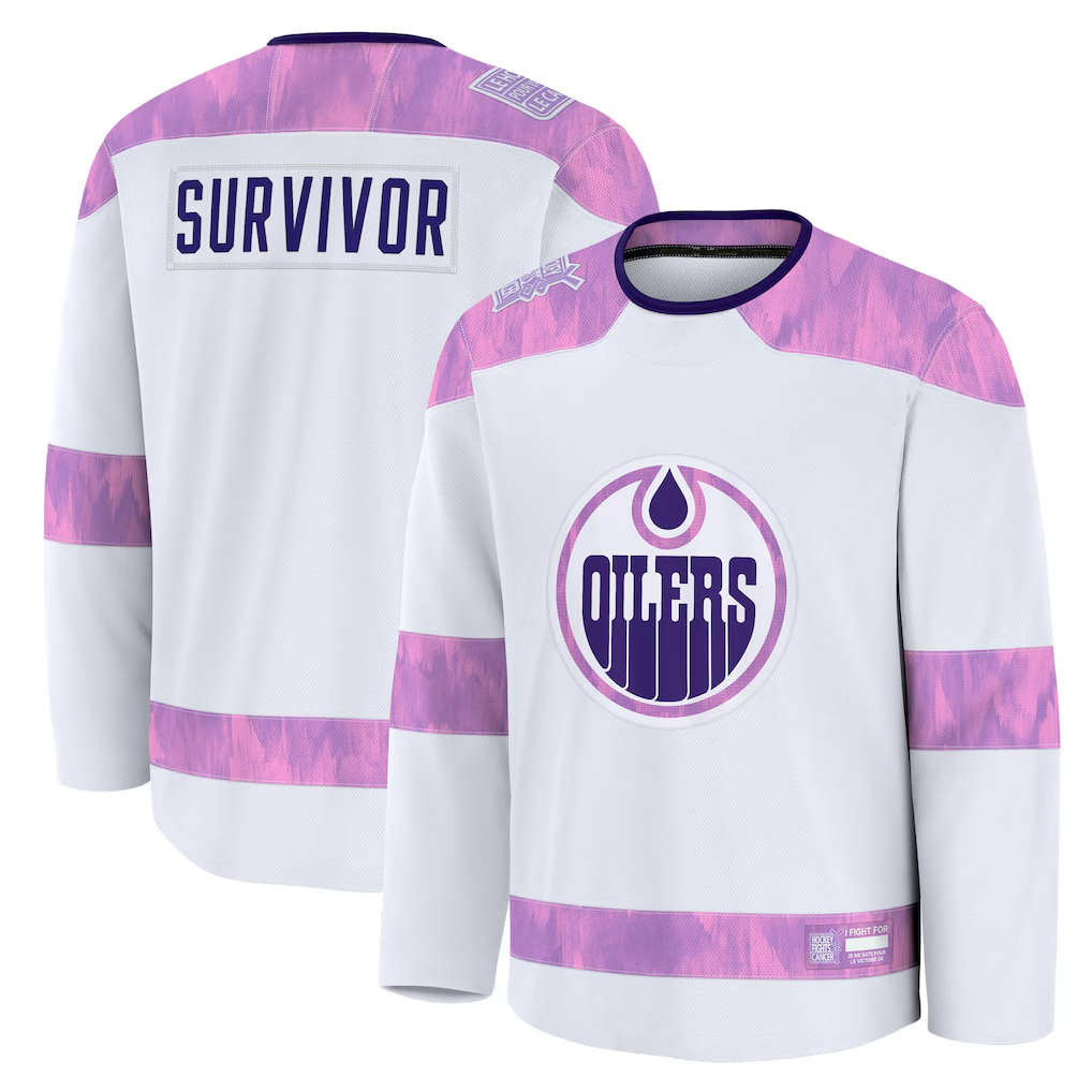 CAdoa E.Oilers White Hockey Fights Cancer Survivor Practice Jerseys