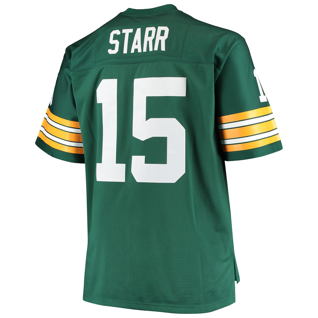 CAdoa GB.Packers #15 Bart Starr Mitchell & Ness Green Big & Tall 1968 Retired Player Replica Stitched Puhic  Jersey