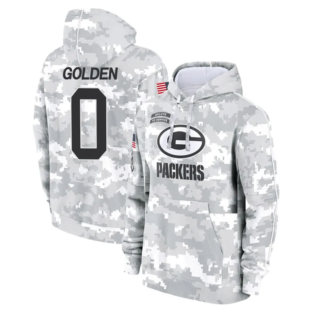 CAdoa GB.Packers #0 Matthew Golden Player Arctic Camo Salute to Service Hoodies Limited Game Stitched Jerseys