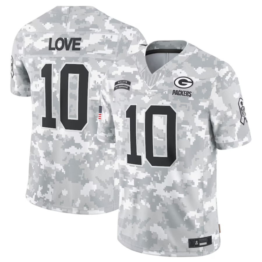 CAdoa GB.Packers #10 Jordan Love Player Arctic Camo Salute to Service Limited Stitched Jerseys