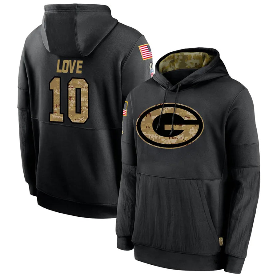 CAdoa GB.Packers #10 Jordan Love Player Olive Salute to Service Pullover Hoodie Game Stitched Jerseys