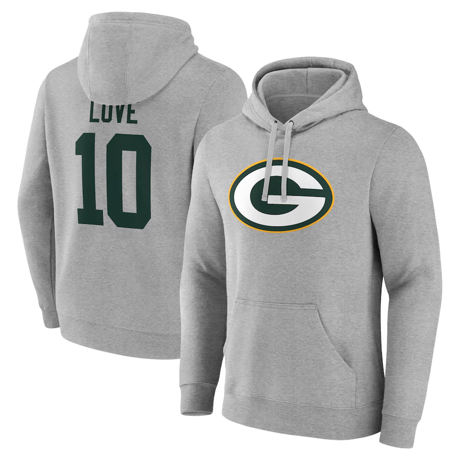 CAdoa GB.Packers #10 Jordan Love Player Gray Pullover Hoodie Game Stitched Jerseys