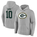 CAdoa GB.Packers #10 Jordan Love Player Gray Pullover Hoodie Game Stitched Jerseys
