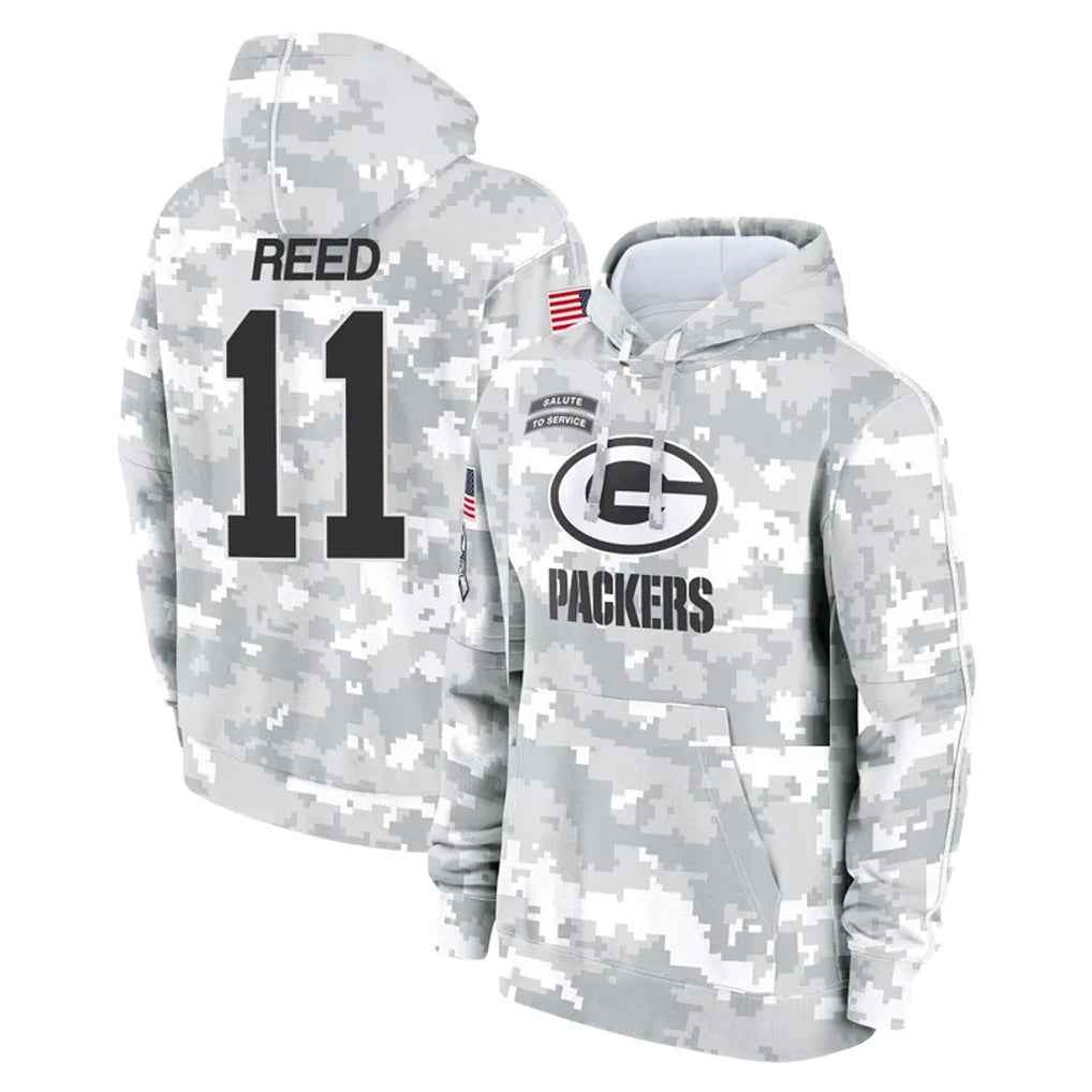 CAdoa GB.Packers #11 Jayden Reed Player Arctic Camo Salute to Service Hoodies Limited Game Stitched Jerseys