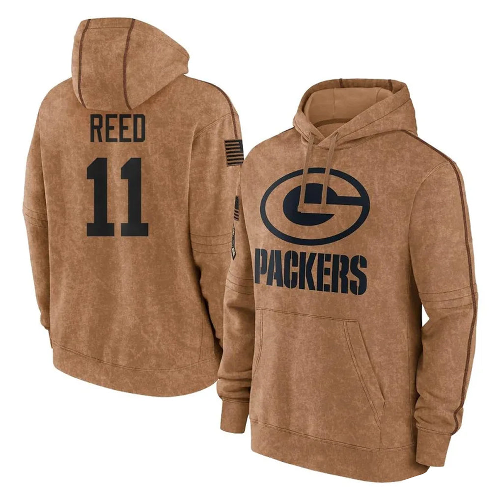 CAdoa GB.Packers #11 Jayden Reed Player Brown Salute to Service Hoodies Limited Game Stitched Jerseys