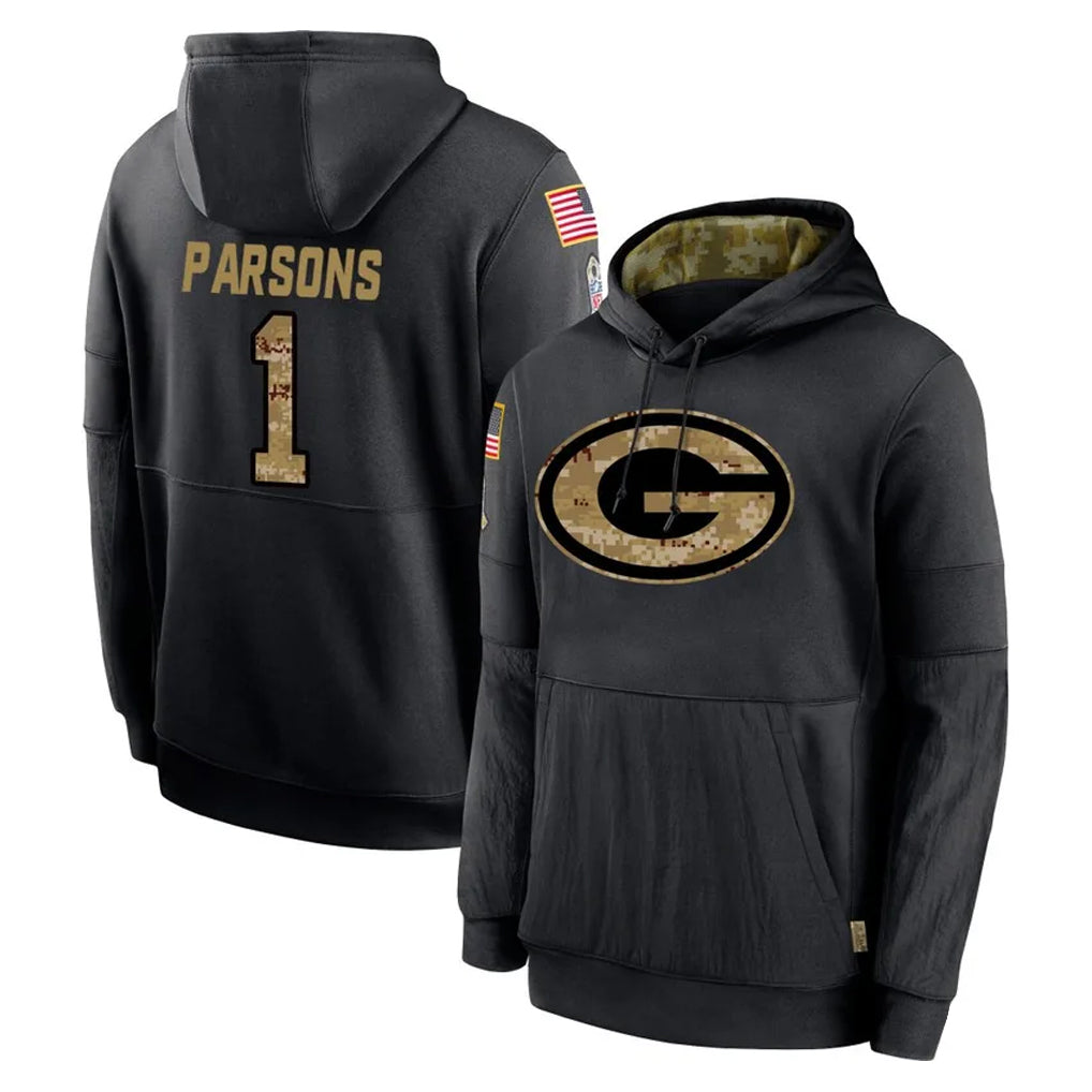 CAdoa GB.Packers #1 Micah Parsons Player Black Salute to Service Hoodies Limited Game Stitched Jerseys