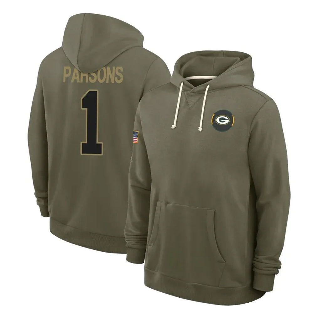 CAdoa GB.Packers #1 Micah Parsons Player Olive Salute to Service Pullover Hoodies Limited Stitched Jerseys