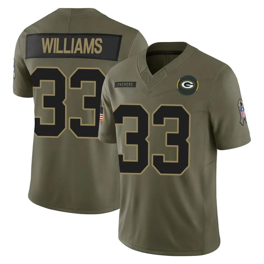 CAdoa GB.Packers #33 Evan Williams Player Olive 2025 Salute To Service Limited Home Game Stitched Jerseys