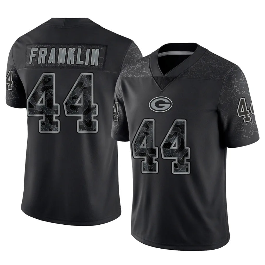CAdoa GB.Packers #44 Zaire Franklin Player Black Reflective Limited Home Game Stitched Jerseys