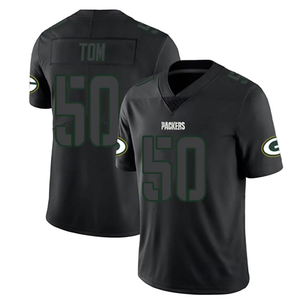 CAdoa GB.Packers #50 Zach Tom Player Black Impact Limited Home Game Stitched Jerseys