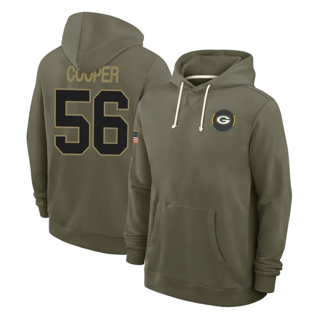 CAdoa GB.Packers #56 Edgerrin Cooper Player Olive Salute to Service Pullover Hoodies Limited Stitched Jerseys