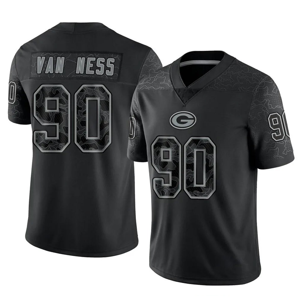 CAdoa GB.Packers #90 Lukas Van Ness Player Black Reflective Limited Home Game Stitched Jerseys
