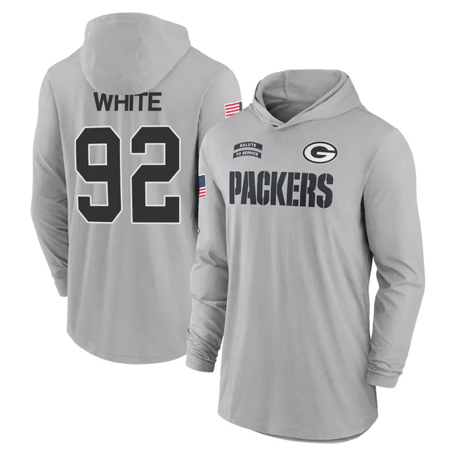 CAdoa GB.Packers #92 Reggie White Player Gray Hoodies Game Stitched Jerseys