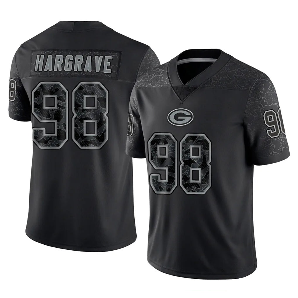 CAdoa GB.Packers #98 Javon Hargrave Player Black Reflective Limited Home Game Stitched Jerseys