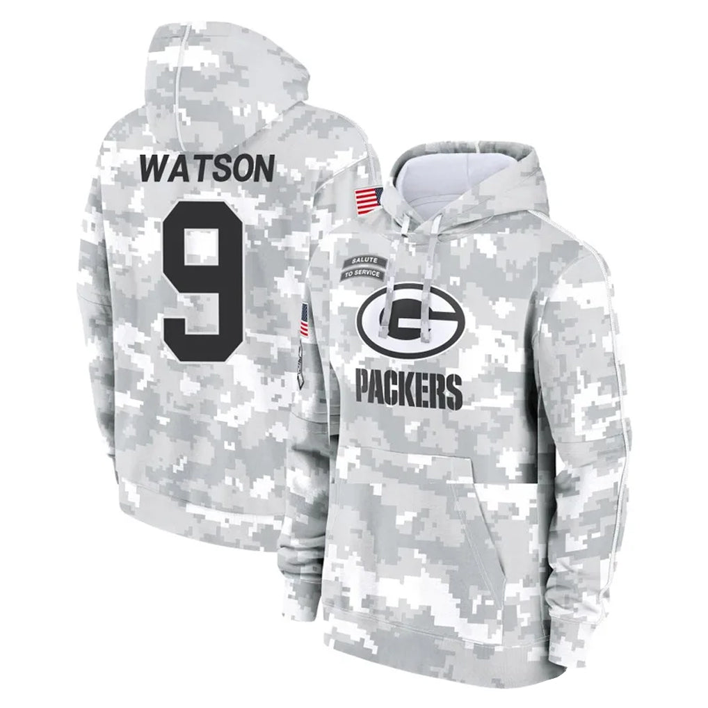 CAdoa GB.Packers #9 Christian Watson Player Arctic Camo Salute to Service Hoodies Limited Game Stitched Jerseys