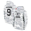 CAdoa GB.Packers #9 Christian Watson Player Arctic Camo Salute to Service Hoodies Limited Game Stitched Jerseys