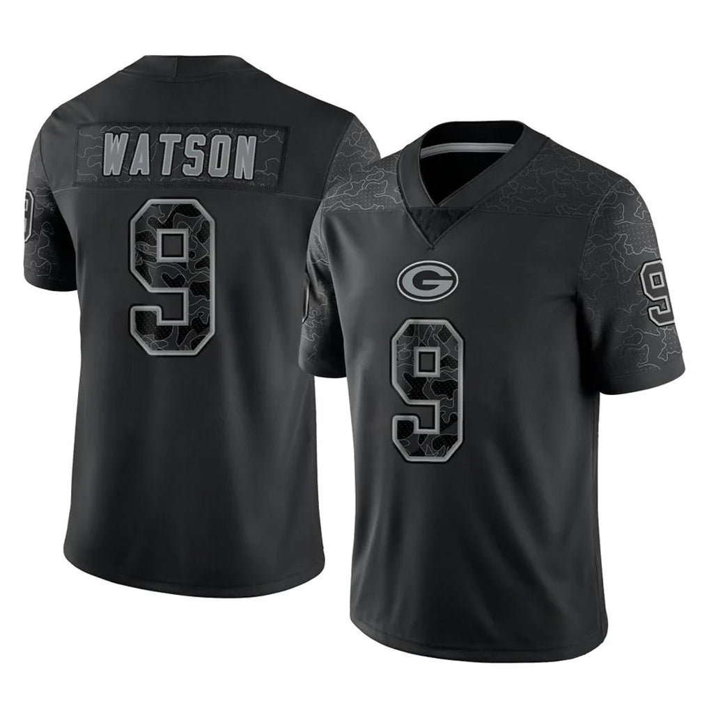 CAdoa GB.Packers #9 Christian Watson Player Black Reflective Limited Home Game Stitched Jerseys