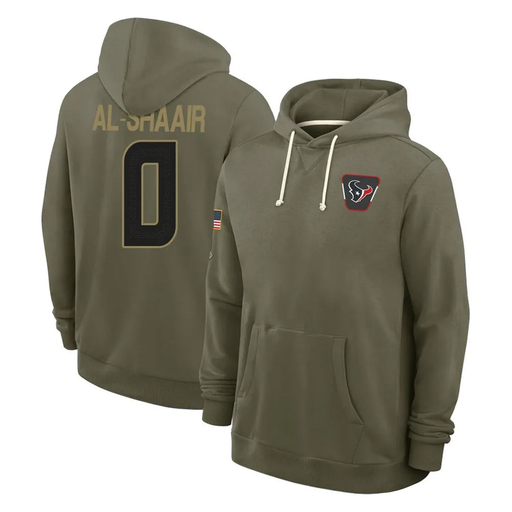 CAdoa H.Texans #0 Azeez Al-Shaair Player Olive Salute to Service Pullover Hoodies Limited Stitched Jerseys