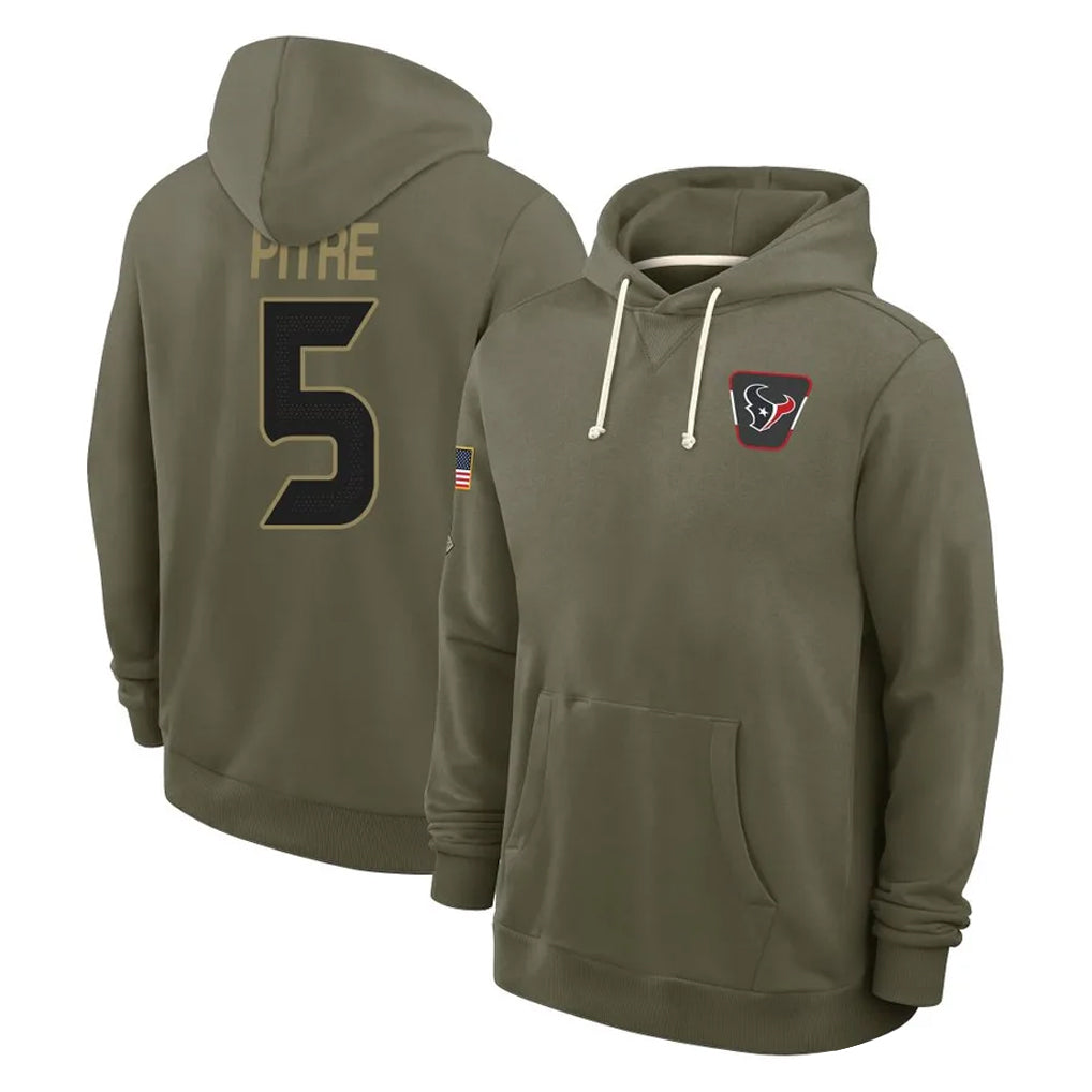CAdoa H.Texans #5 Jalen Pitre Player Olive Salute to Service Pullover Hoodies Limited Stitched Jerseys