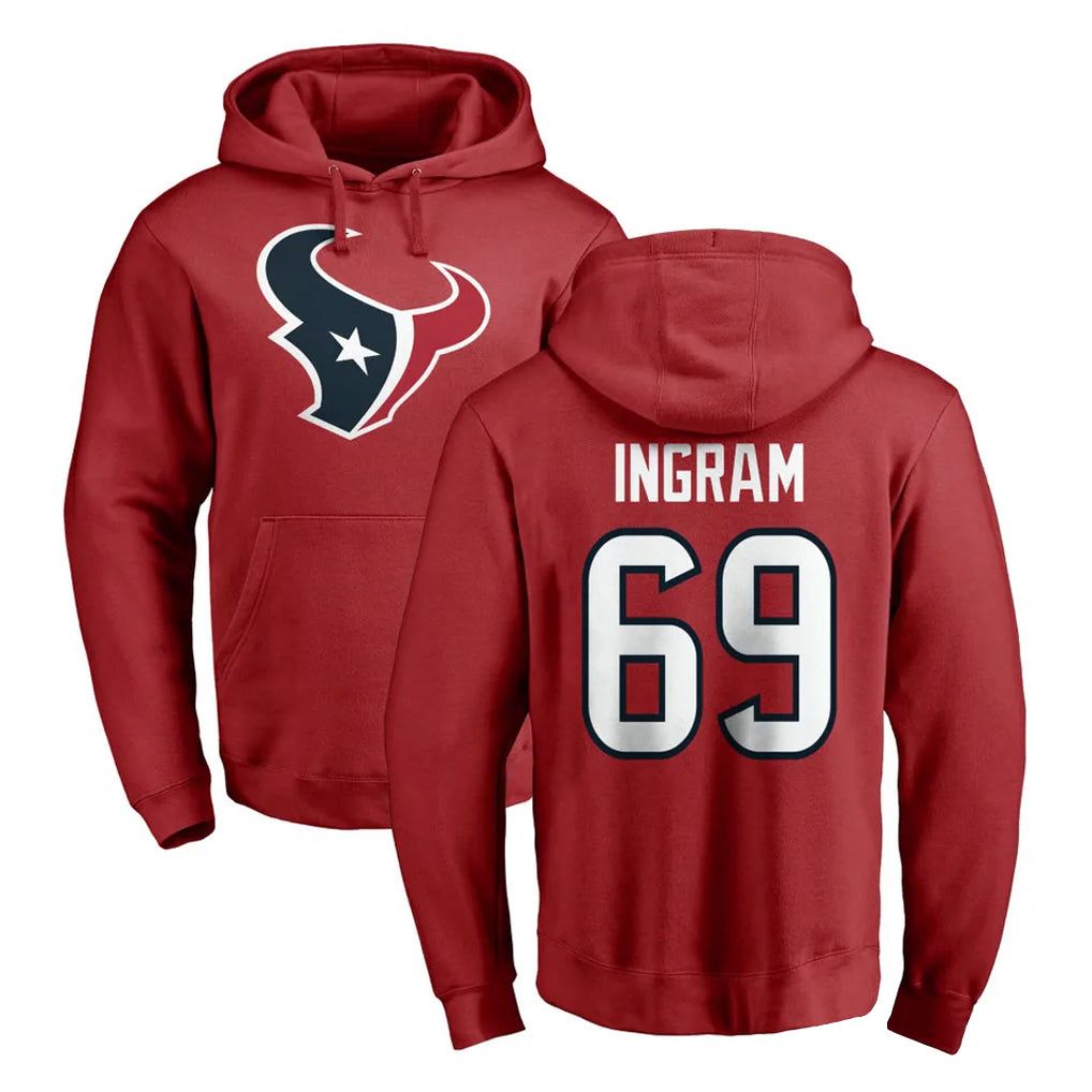 CAdoa H.Texans #69 Ed Ingram Player Red Pro Line Pullover Hoodie Limited Game Stitched Jerseys