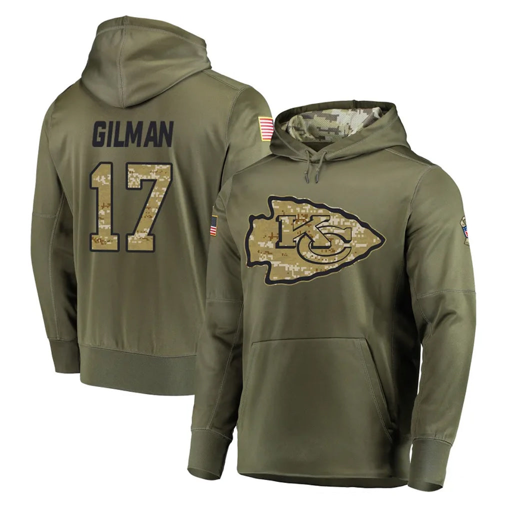 CAdoa KC.Chiefs #17 Alohi Gilman Player Olive Salute to Service Pullover Hoodies Home Game Stitched Jerseys