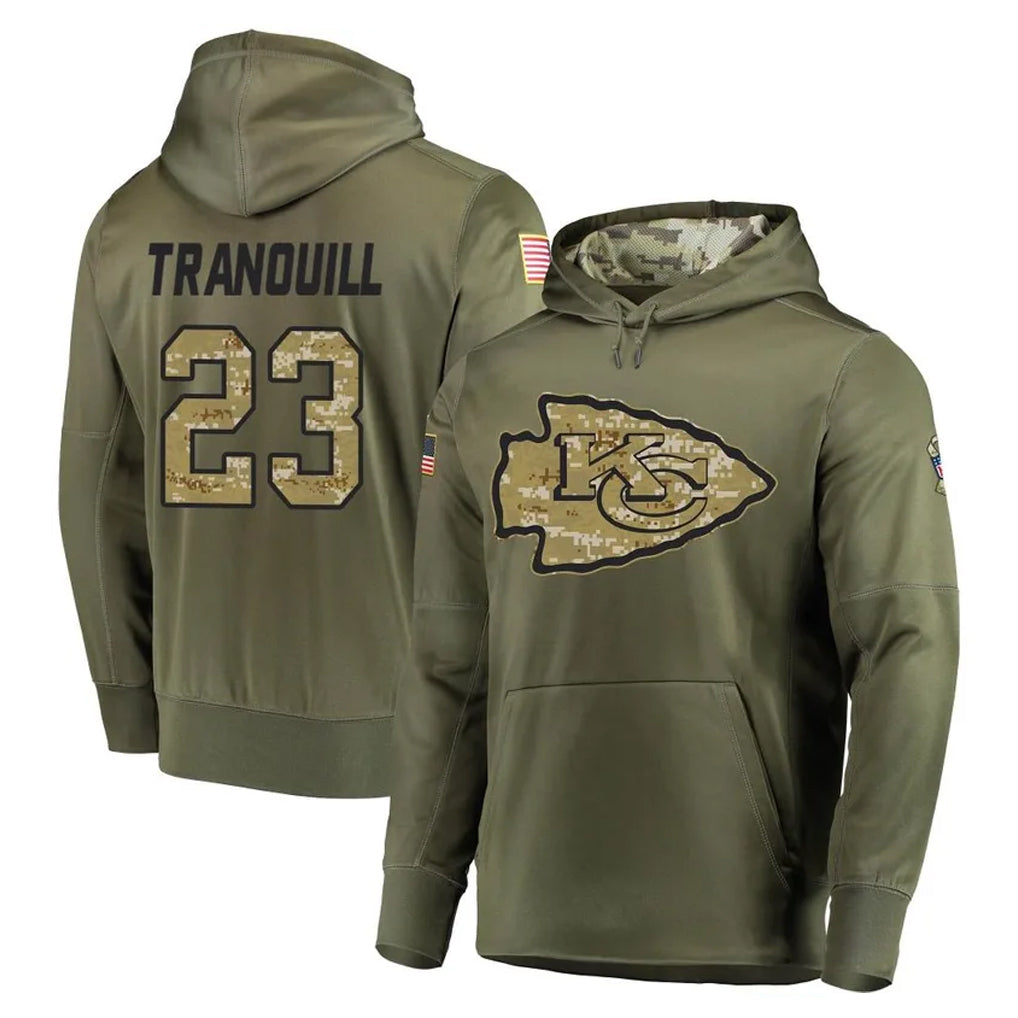 CAdoa KC.Chiefs #23 Drue Tranquill Player Olive Salute to Service Pullover Hoodies Home Game Stitched Jerseys
