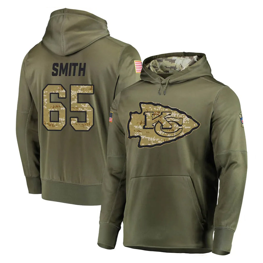 CAdoa KC.Chiefs #65 Trey Smith Player Olive Salute to Service Pullover Hoodies Home Game Stitched Jerseys