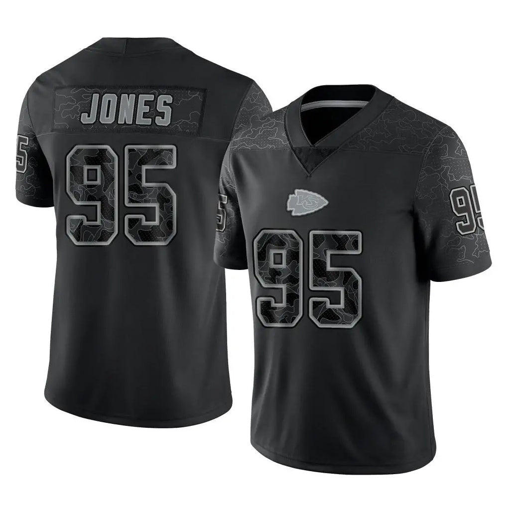 CAdoa KC.Chiefs #95 Chris Jones Player Black Limited Reflective Game Stitched Jerseys