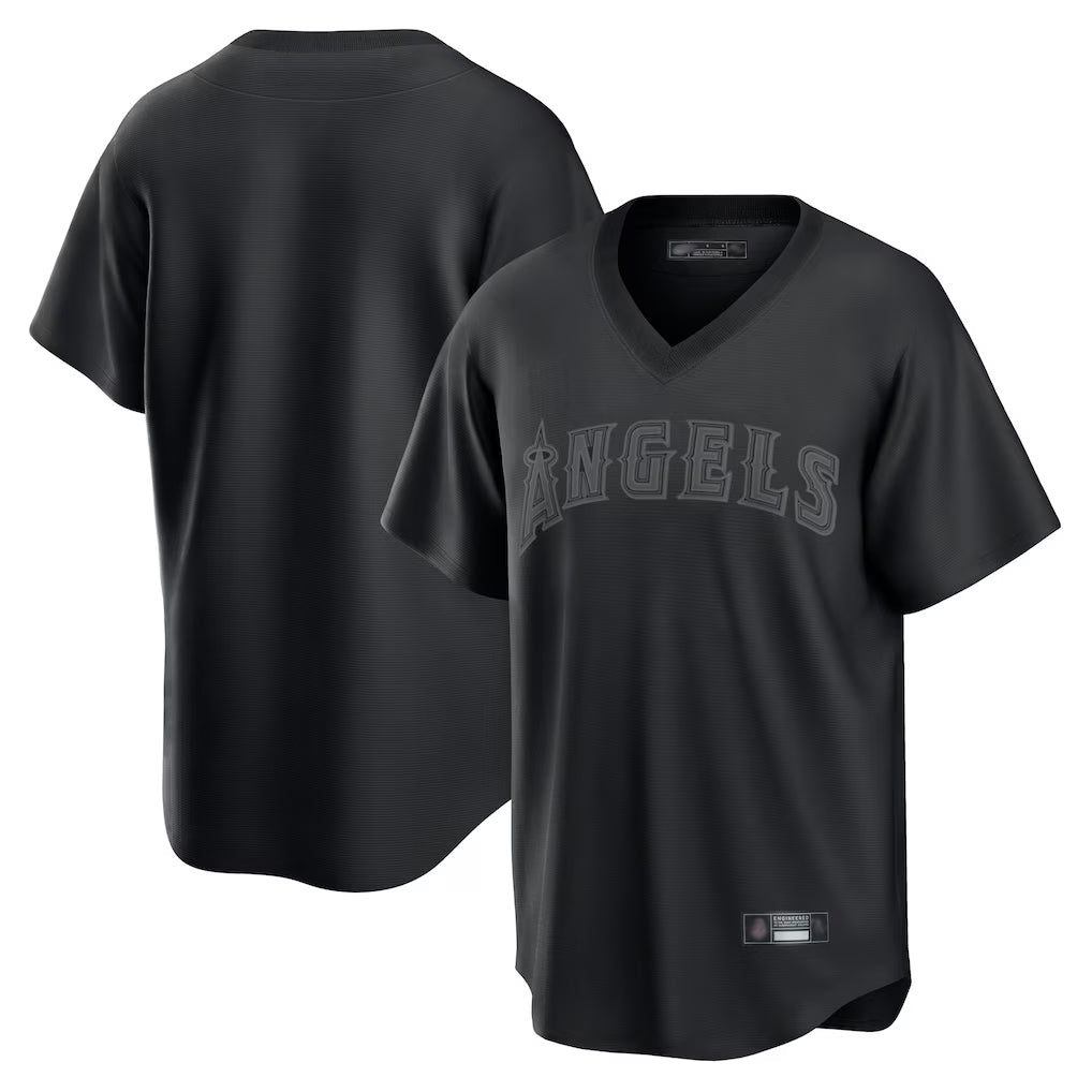 CAdoa LA.Angels Black Pitch Fashion Blank Player T-shirt Stitched Jerseys