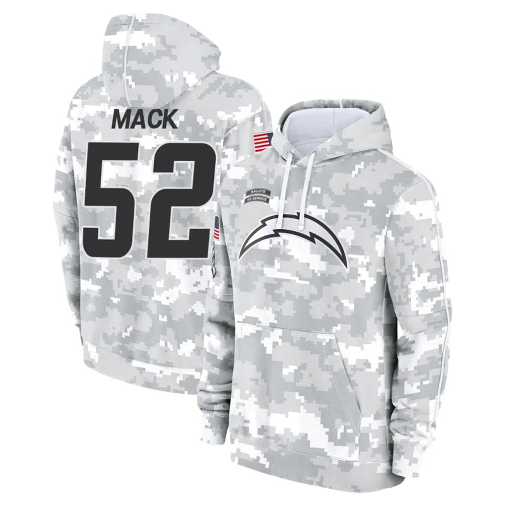 CAdoa LA.Chargers #52 Khalil Mack Player Arctic Camo Salute to Service Hoodies Game Stitched Jerseys