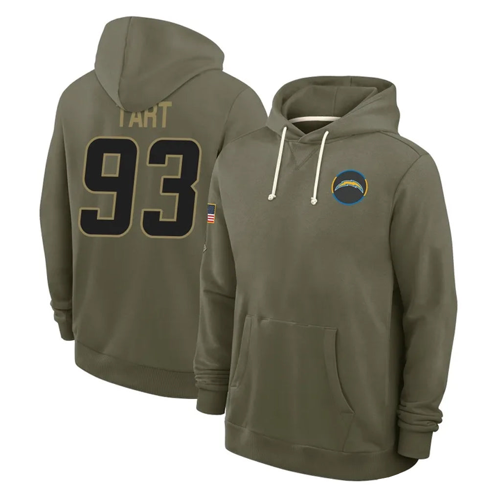 CAdoa LA.Chargers #93 Teair Tart Player Olive Salute to Service Pullover Hoodies Limited Stitched Jerseys