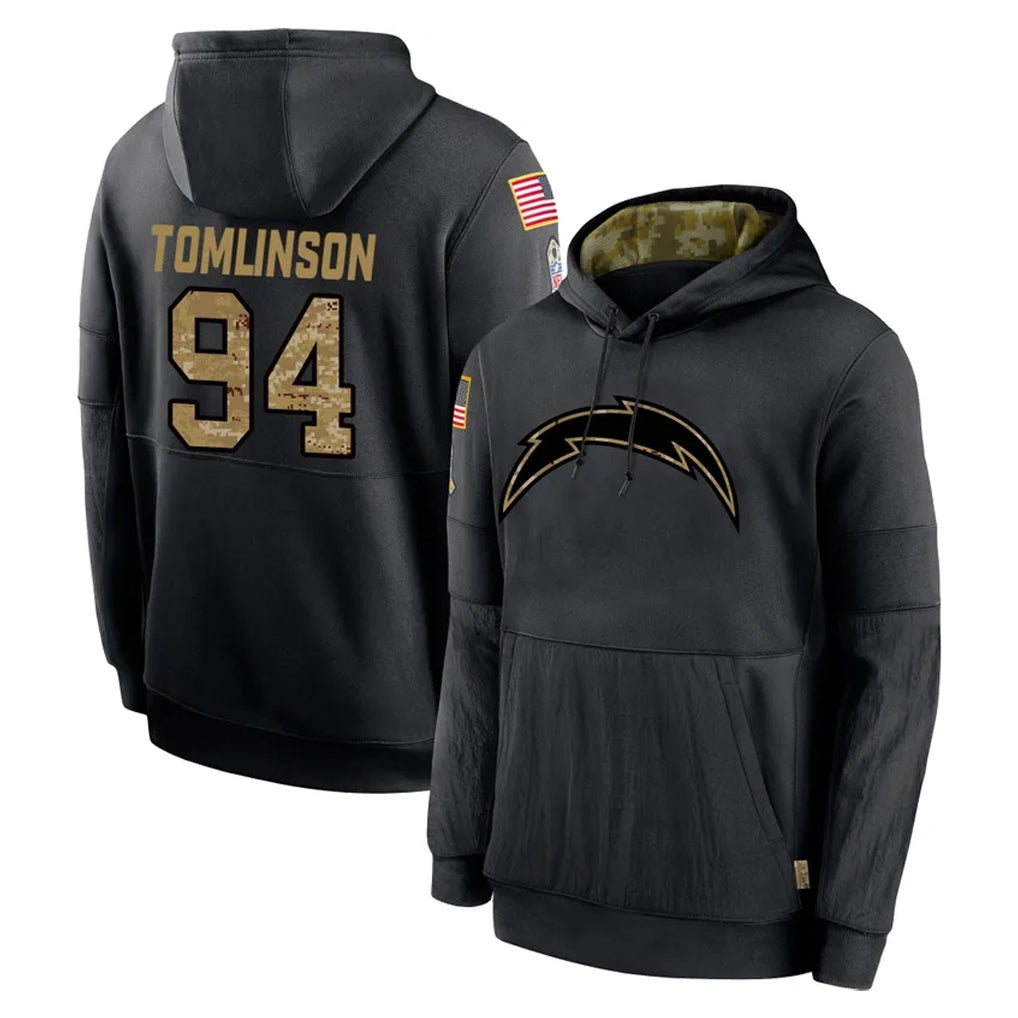 CAdoa LA.Chargers #94 Dalvin Tomlinson Player Black Salute to Service Hoodies Limited Game Stitched Jerseys